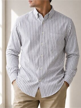 J.Press Men's White Twill Striped Button Down Shirt Made in USA 16-34 Preppy